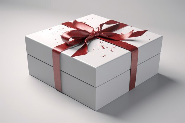 Two white boxes with a red ribbon and a bow on the top.