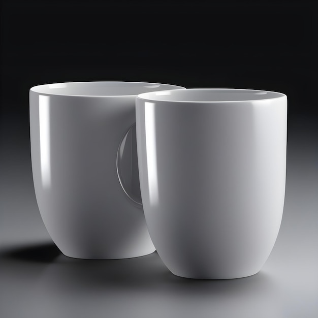 Two white ceramic mugs on dark background