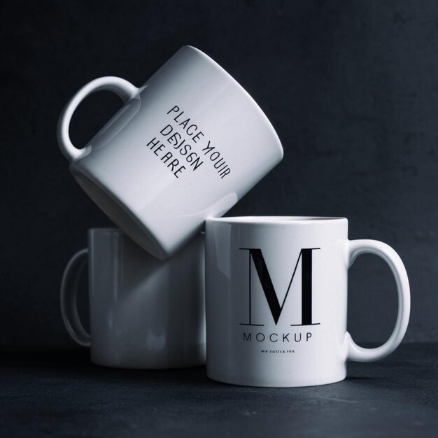 Photo two white coffee cups with the words m take  on them