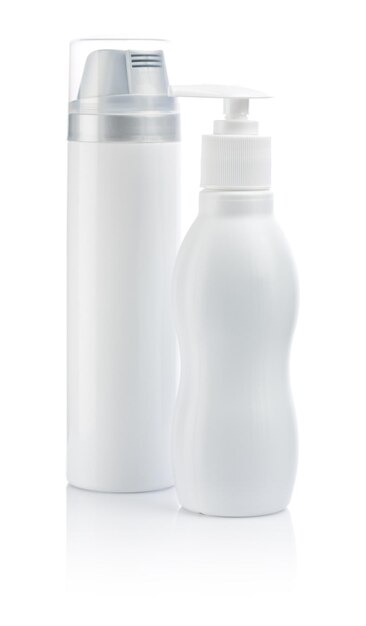 Two white cosmetical bottles