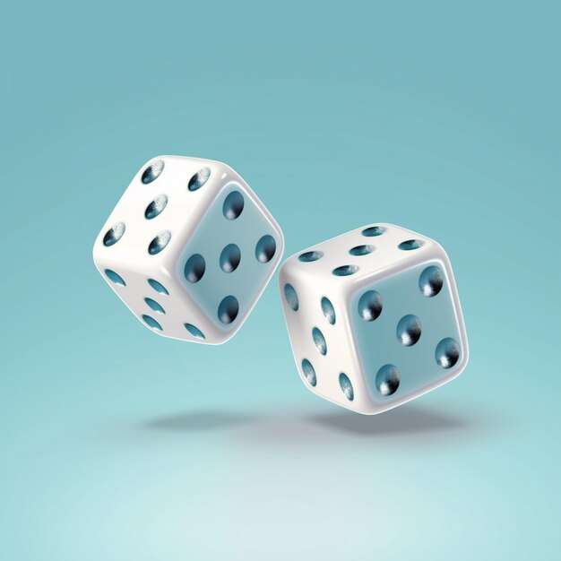 Two white dices with holes on them are flying in the air generative ai