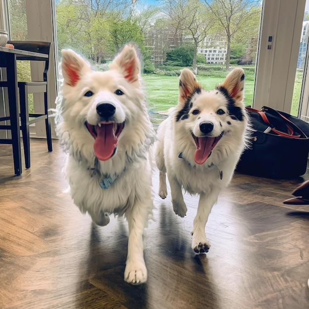 A two white dogs portrait