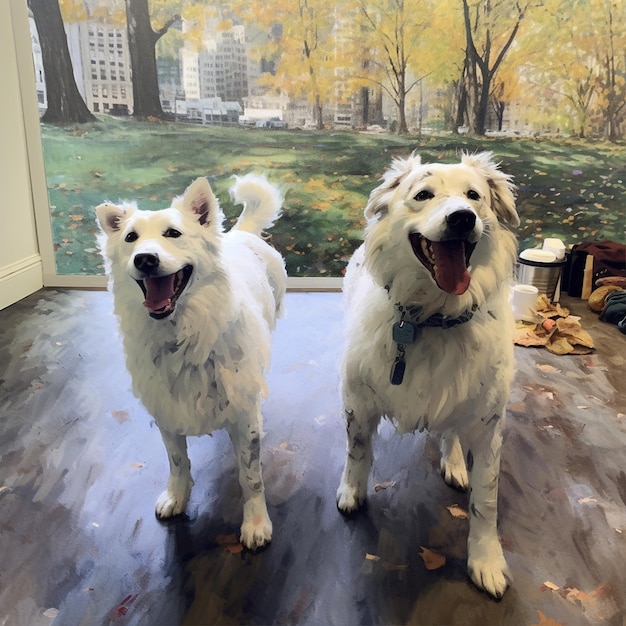 a two white dogs