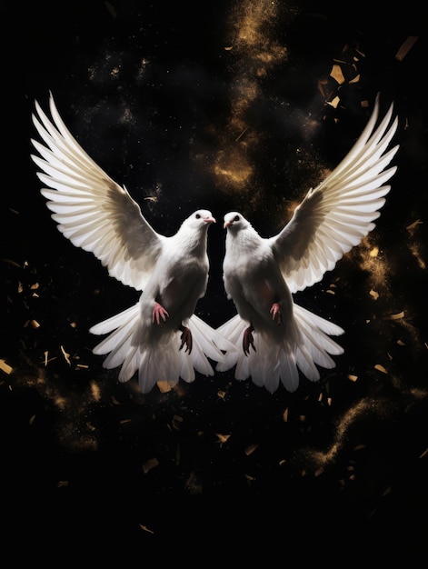 two white doves with wings