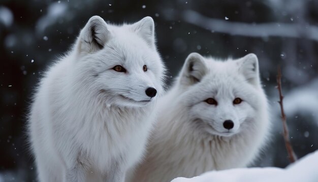 Photo two white fox pups in the snow