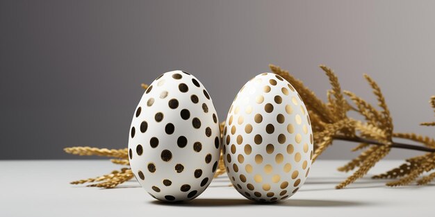 Два бело-золотых яйца, созданных искусственным интеллектом.