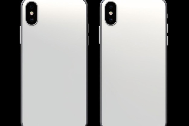 Foto due iphones bianchi fianco a fianco su uno sfondo nero