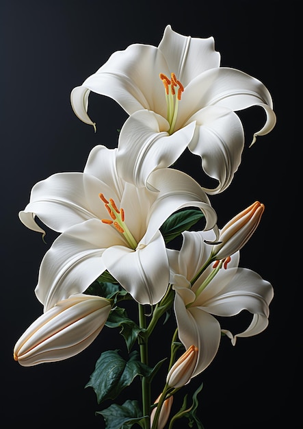꽃병에 두 개의 흰색 백합