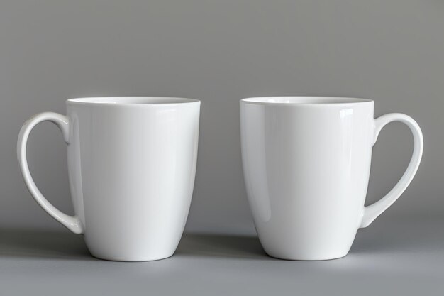 two white mugs are shown in the pose