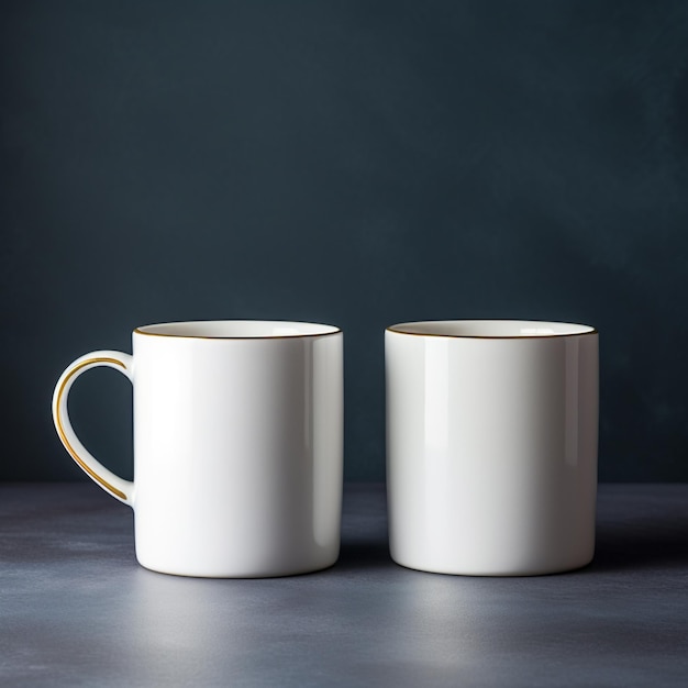 Two white mugs on an elegant dark background