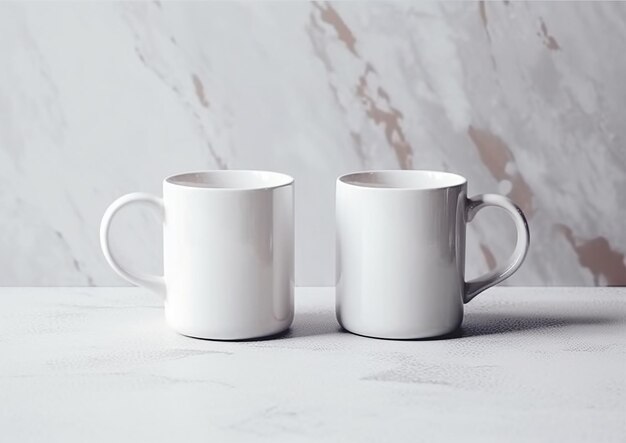 Two white a plain empty mugs mockup