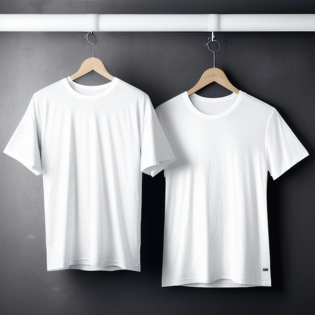 Two white shirts hanging on a wall with one saying " i'm a " on the front.