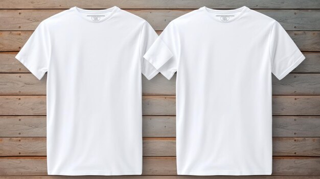 Photo two white tshirts on a one color background mock up blank for creating promotional products with prints and logo