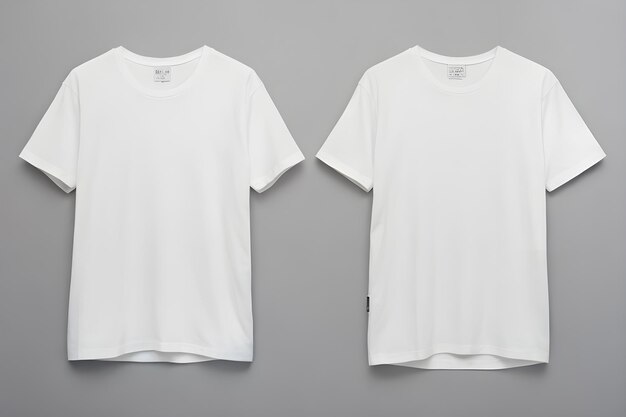 Photo two white tshirts placed side by side against a gray background