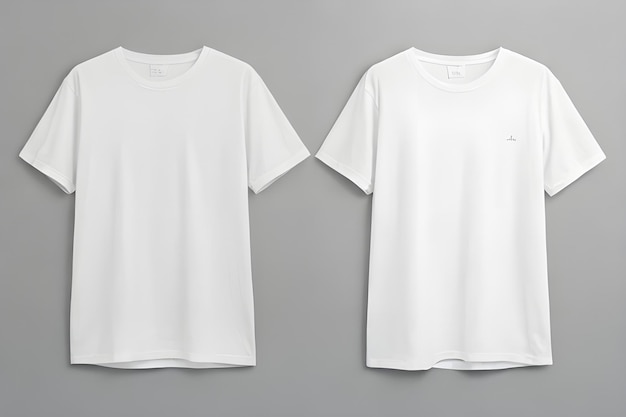 Photo two white tshirts placed side by side against a gray background