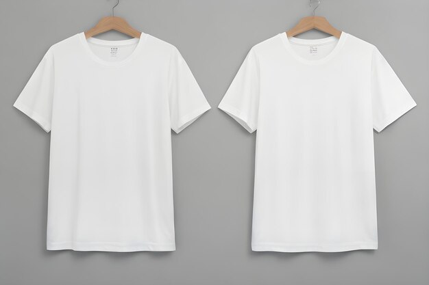 Photo two white tshirts placed side by side against a gray background