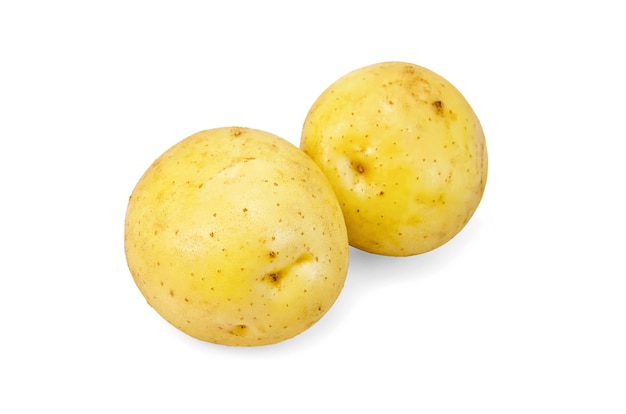 Photo two whole yellow potatoes isolated