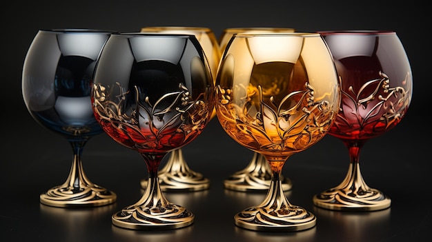 two wine glasses with wine on a black background