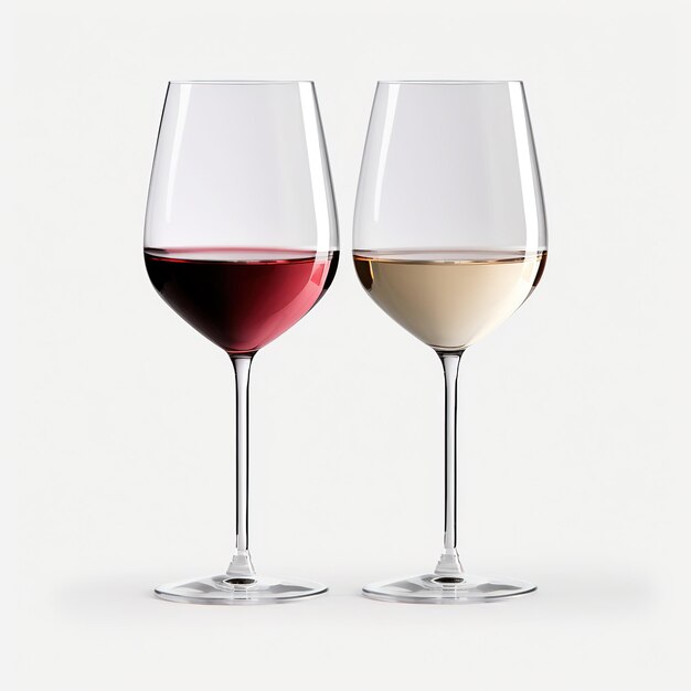 Photo two wine transparent glass on white background equally filled ai generated