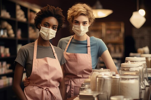 Photo two woman wearing face masks