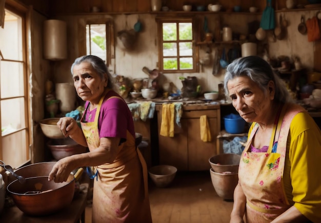 Two women cooking in a kitchen with a pot on the stove