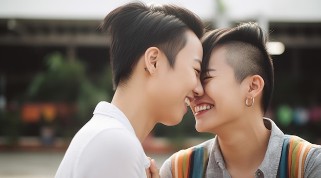 Two women embrace and smile for the camera.