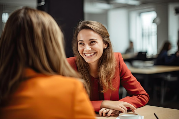 Two women engaged in a conversation at a table