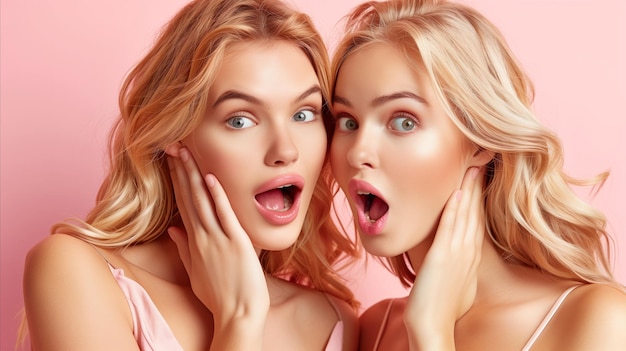 Two Women Expressing Surprise With Wide Eyes and Open Mouths