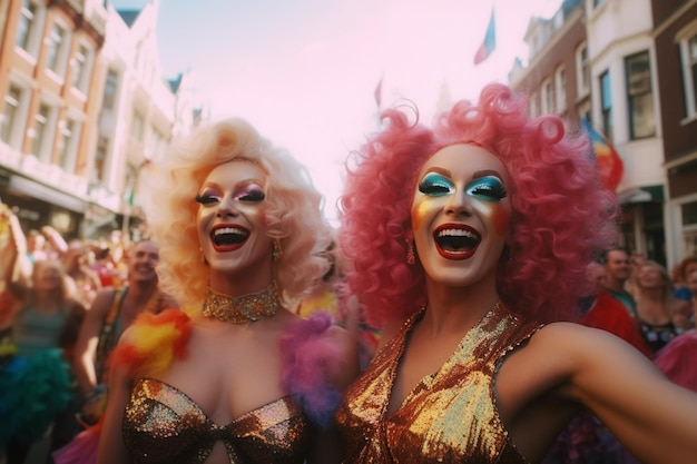 Two women in gold and gold outfits smile for the camera.