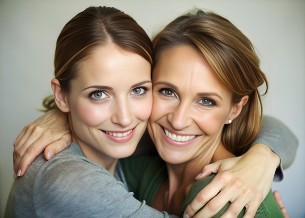 Photo two women hugging each other with one wearing a green shirt