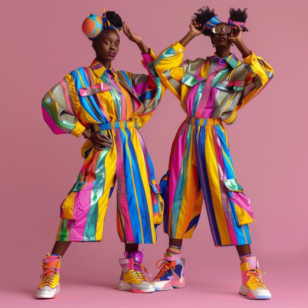 Фото Две женщины в ярких цветах стоят вместе