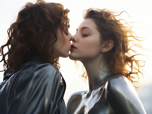 Photo two women kissing each other