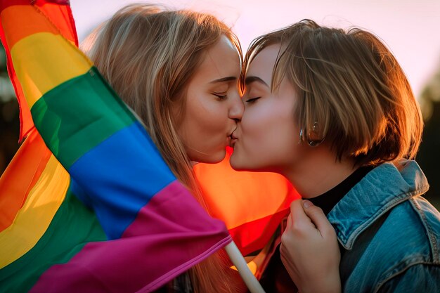 Two women kissing during the parade