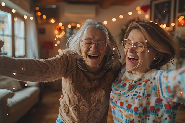 Photo two women laughing fun