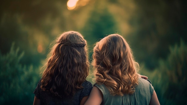 Two women looking at the sunset