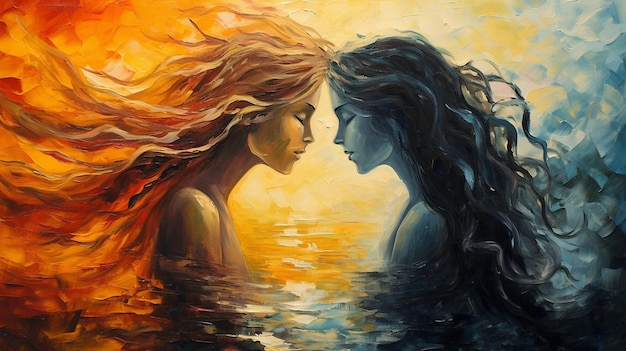 Two women loving illustration oil painting