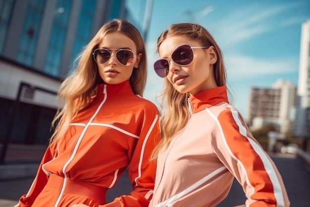 Photo two women in matching outfits posing for a picture