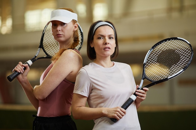 Two women playing tennis