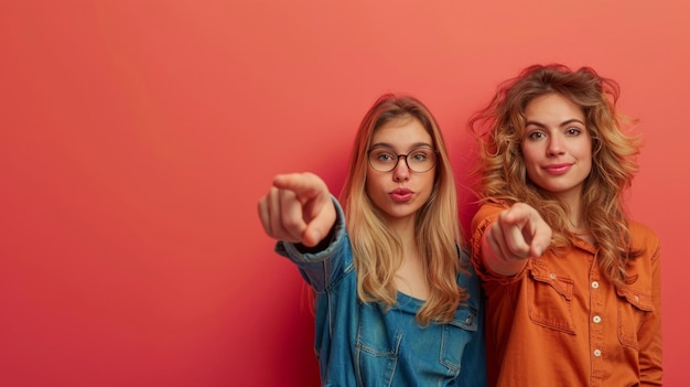 写真 カメラを指差す2人の女性