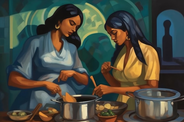 Two women preparing a meal in the kitchen