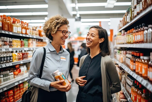 Two women shopping together in a clothing store