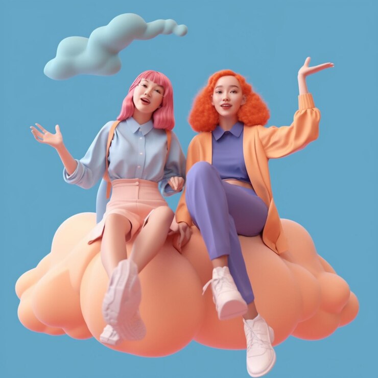 Photo 구름에 앉아 두 여자