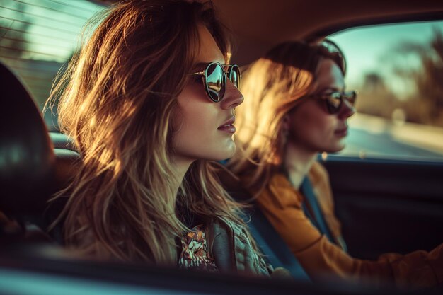 Two Women Sitting Inside a Car at a Park