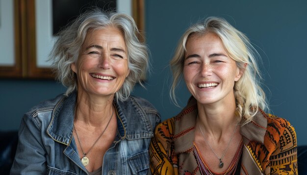 two women smiling and one has a smile on her face