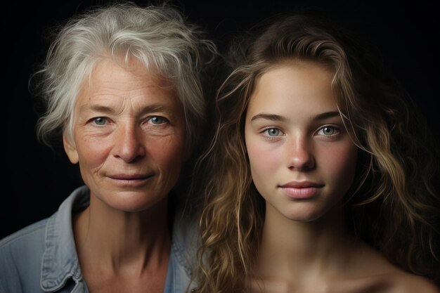 Two Women Standing Against Black Background