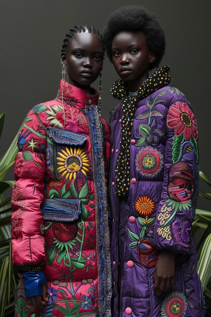 Two Women Standing Next to Each Other by a Plant