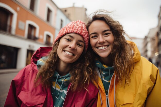 Photo two women standing on street