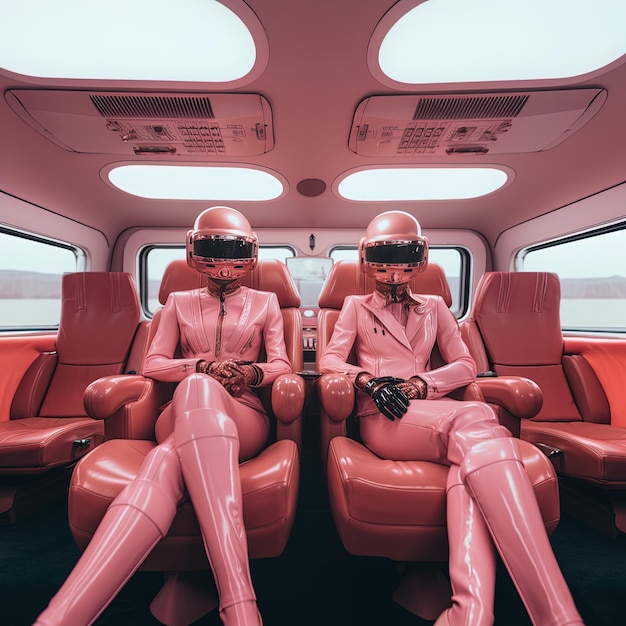 Photo two women wearing pink outfits sit in a car with the words  g - g - g  on the back