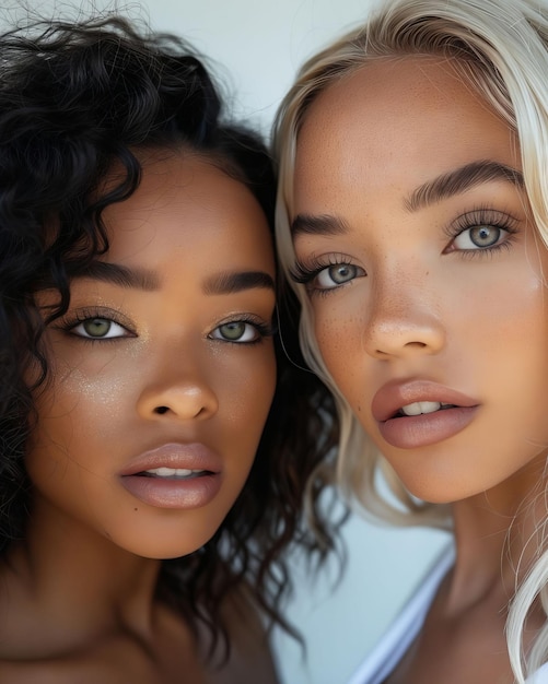 Two women with curly hair and green eyes