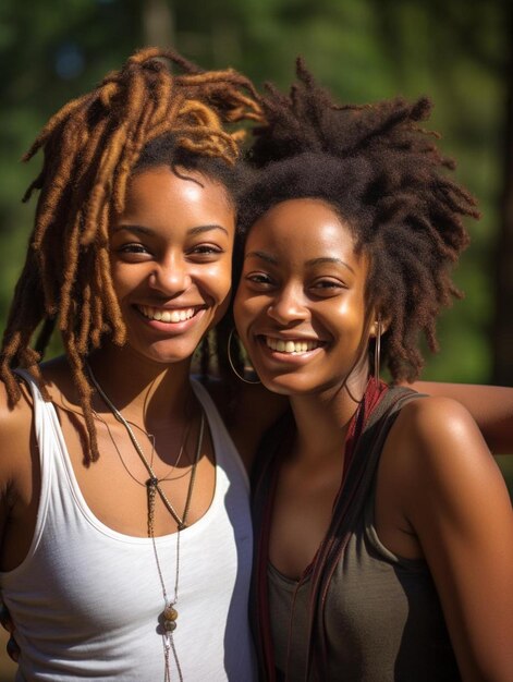 two women with dreadlocks are posing for a photo